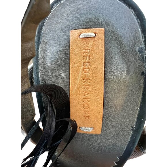 Reed Krakoff Black Mesh & Silver Leather Heels W/ Feathers Size 6.5 EU Size 37.5 - Picture 8 of 15